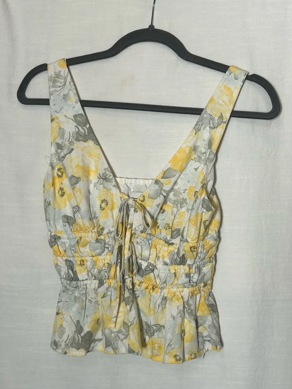 Hollister Floral Linen Blend Cinch Waist Peplum w/ Bows and Cutout